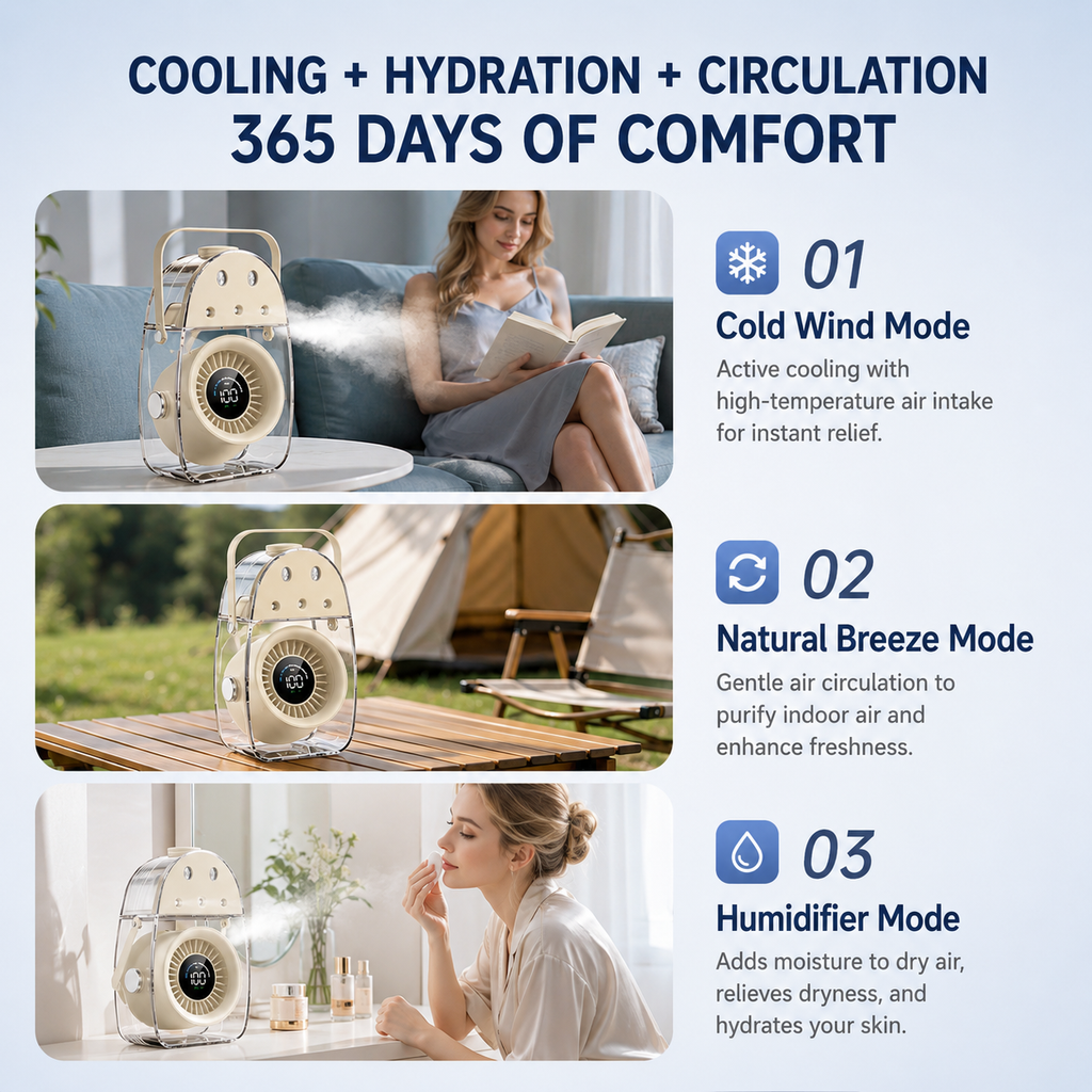 SYLFLARE Portable Ice Mist Cooling Fan with Humidifier