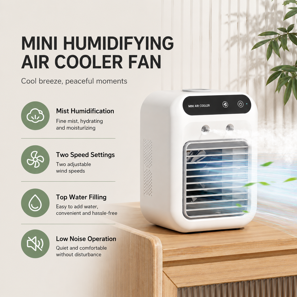 SYLFLARE Portable Evaporative Air Cooler with Mist – 5-Speed USB Rechargeable Desktop Fan