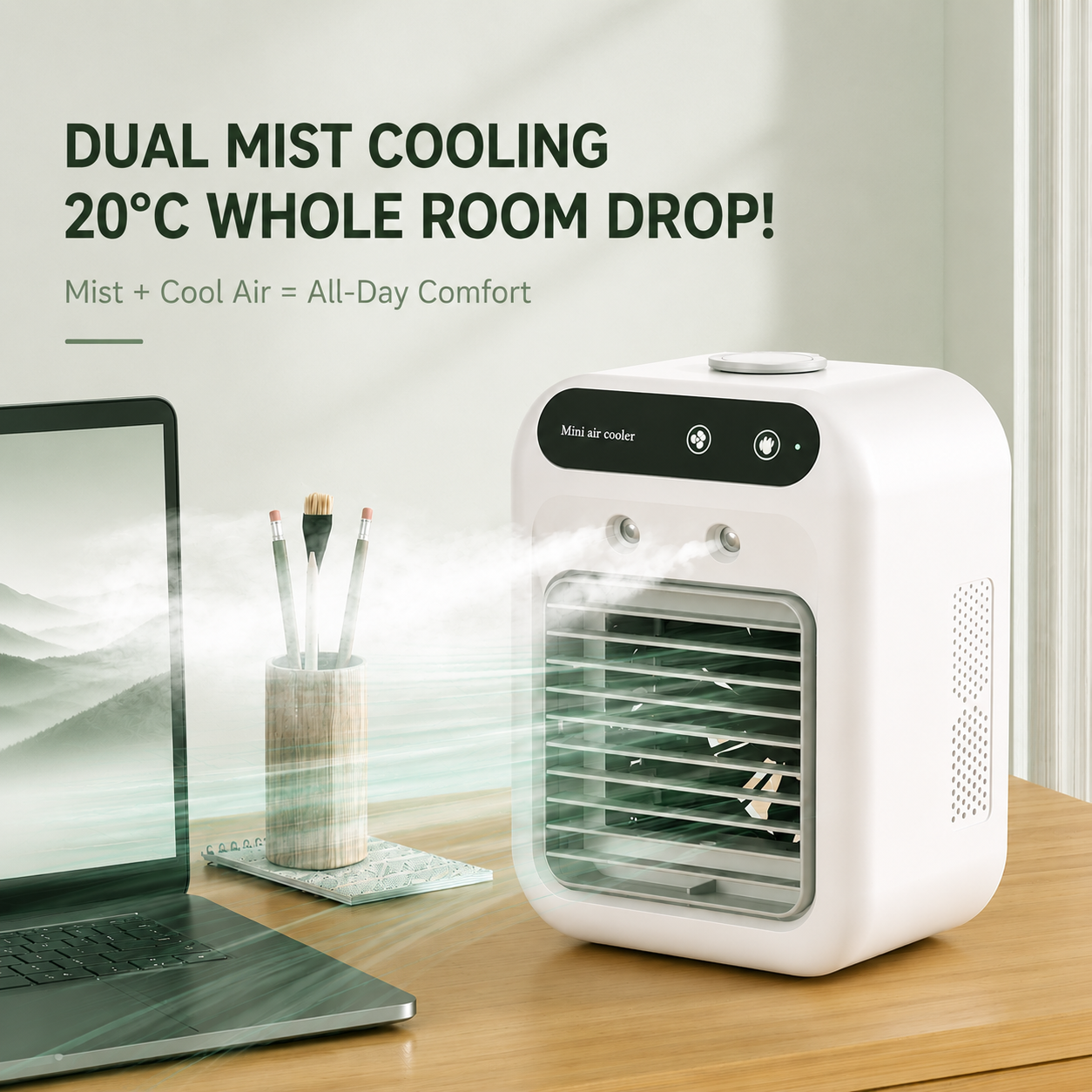 SYLFLARE Portable Evaporative Air Cooler with Mist – 5-Speed USB Rechargeable Desktop Fan