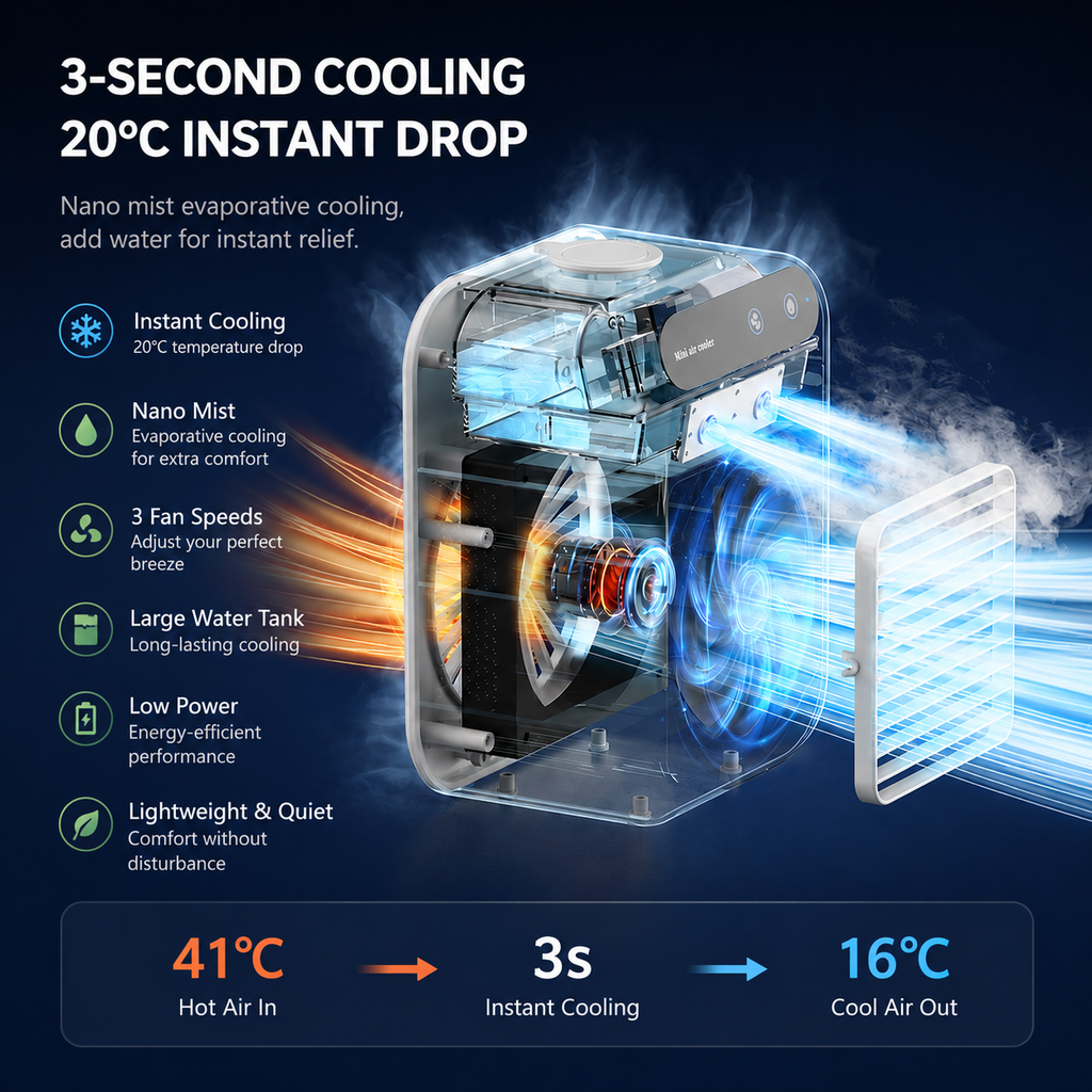 SYLFLARE Portable Evaporative Air Cooler with Mist – 5-Speed USB Rechargeable Desktop Fan